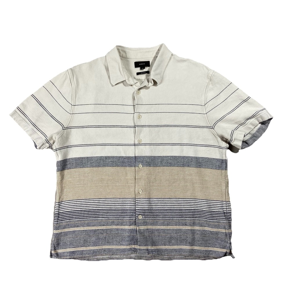 Vince Engineered Stripe Short Sleeve Button Up Shirt Men's L Classic Preppy